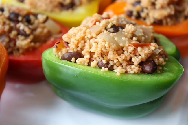 Vegan black bean couscous stuffed pepper