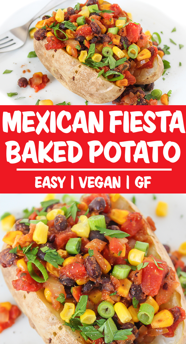 Vegan Mexican-style baked potato photo collage