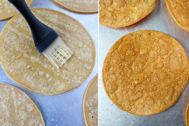 Steps showing how to make tortilla shells from corn tortillas