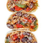 Vegan black bean quinoa burritos cut in half