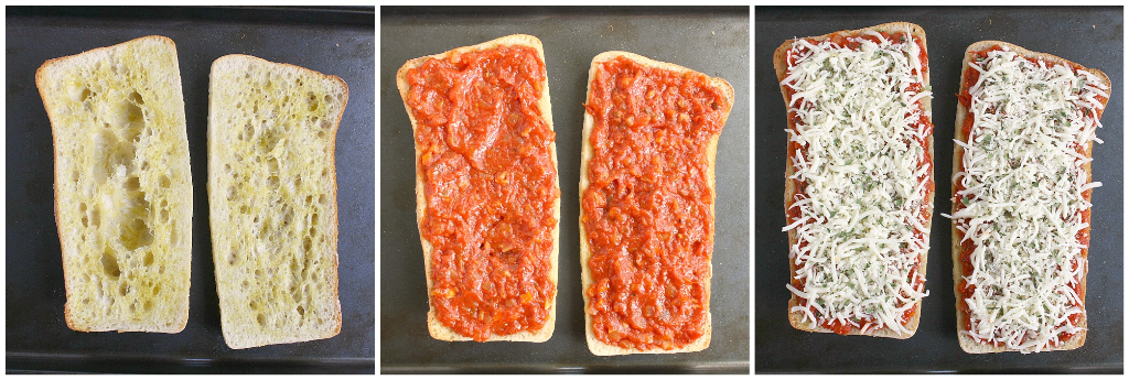 Preparation of french bread pizza