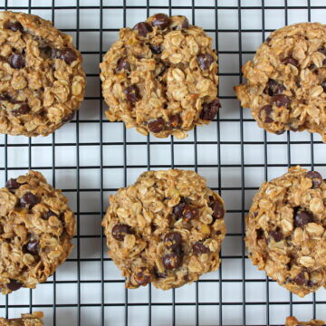 Vegan banana oat cookies cooling on a rack