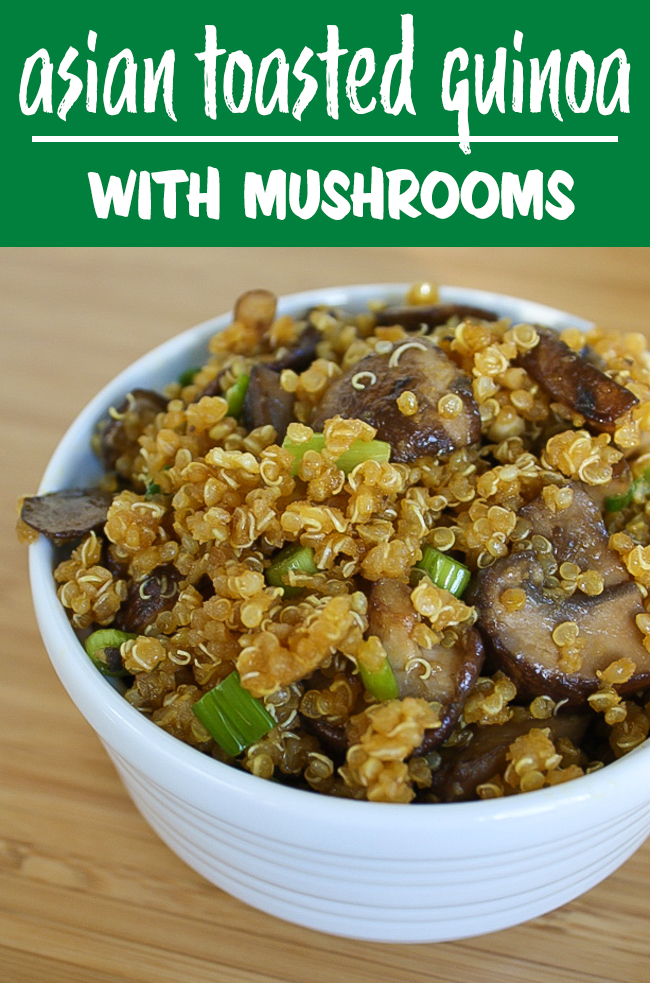 photo collage of Asian toasted quinoa with mushrooms