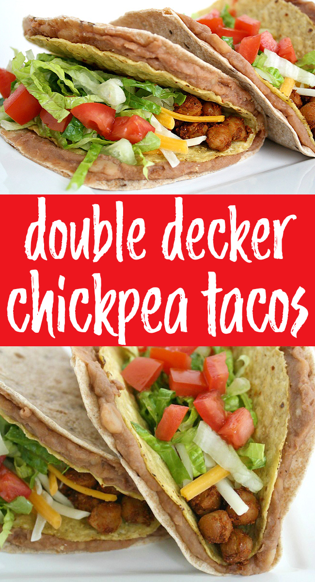 photo collage of double decker chickpea tacos