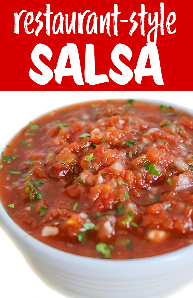 Photo collage of blender salsa in a bowl