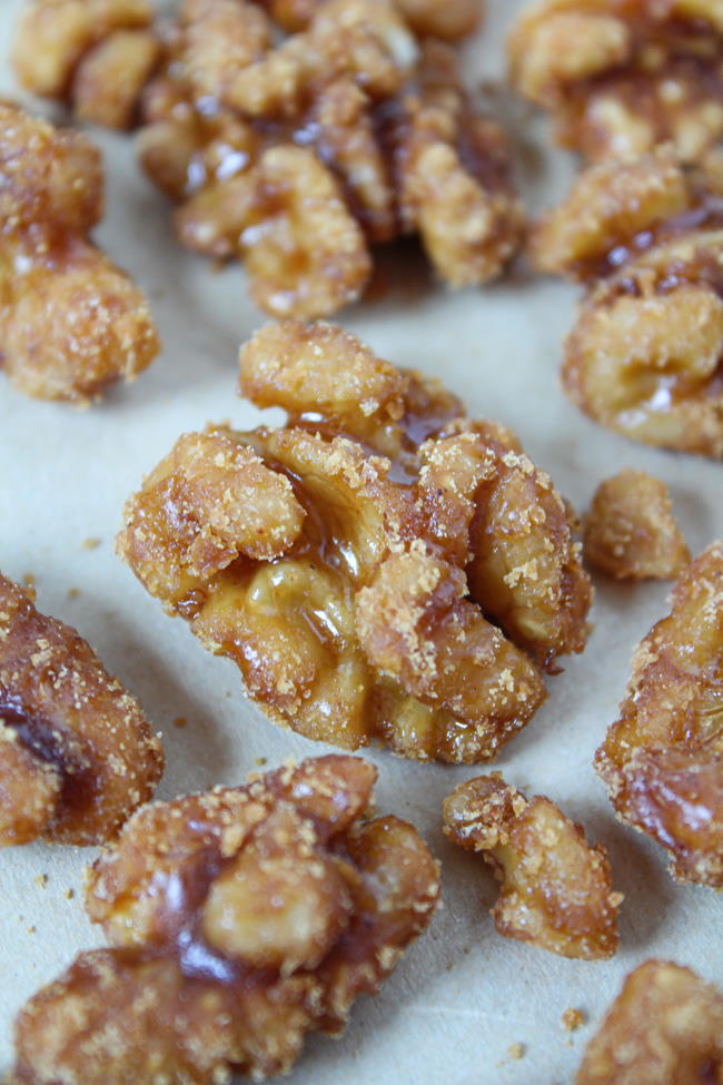 Maple vanilla candied nuts on a tray