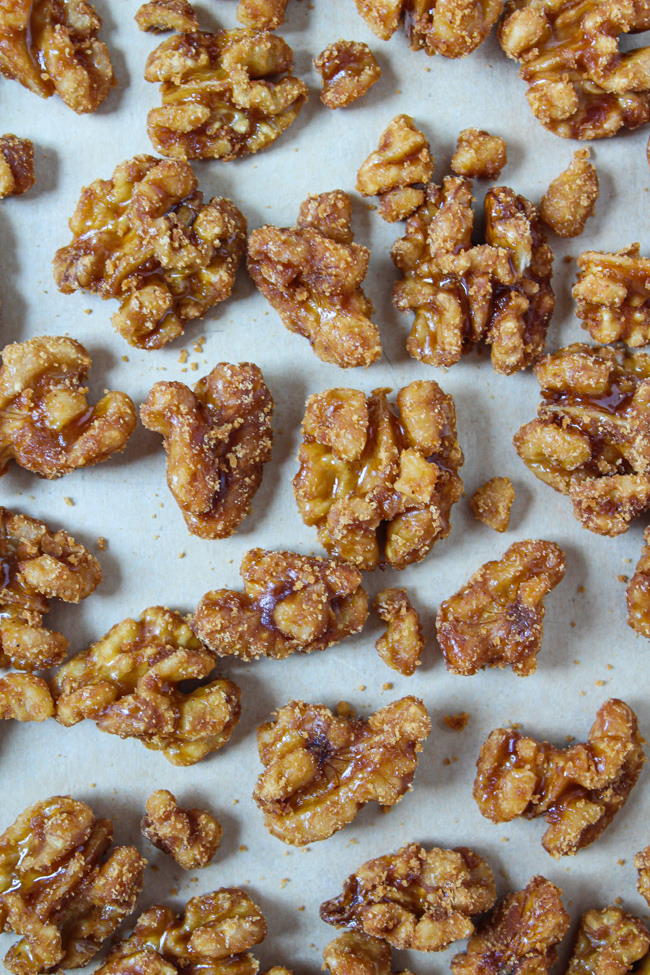 Tray of maple-vanilla candied nuts