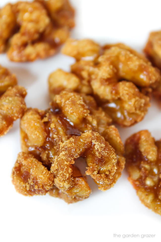 Close up of maple vanilla candied nuts