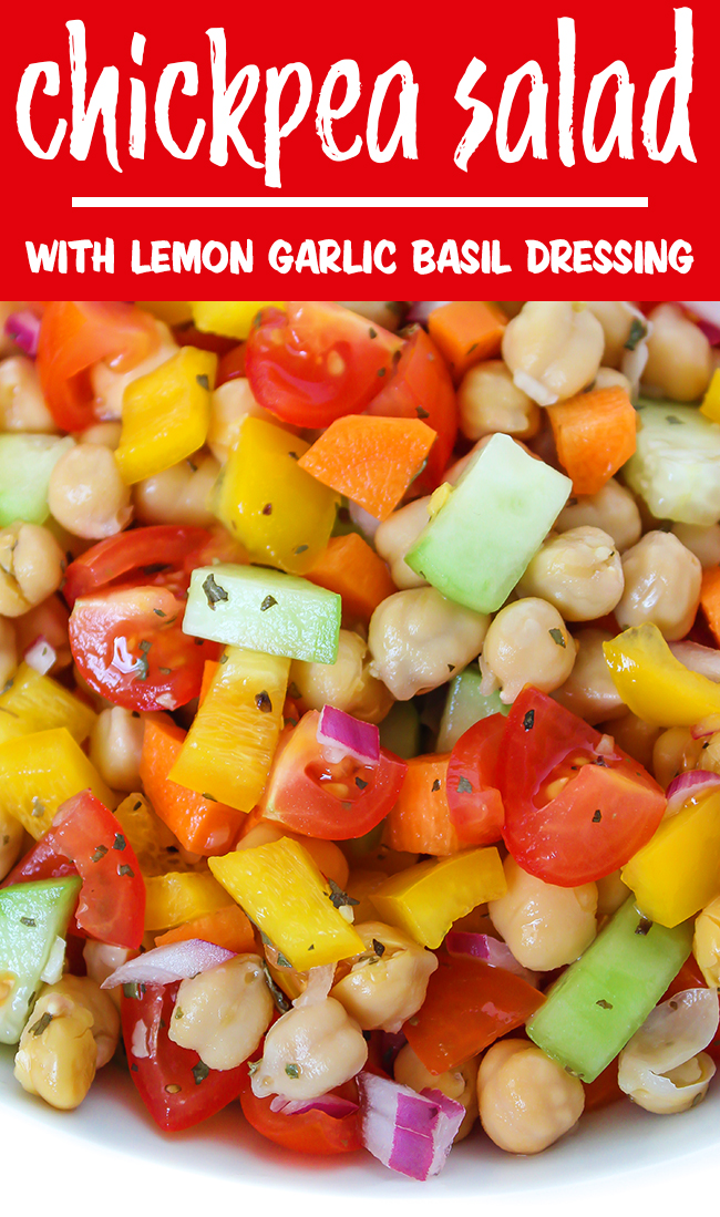 Chickpea Salad with lemon garlic basil dressing