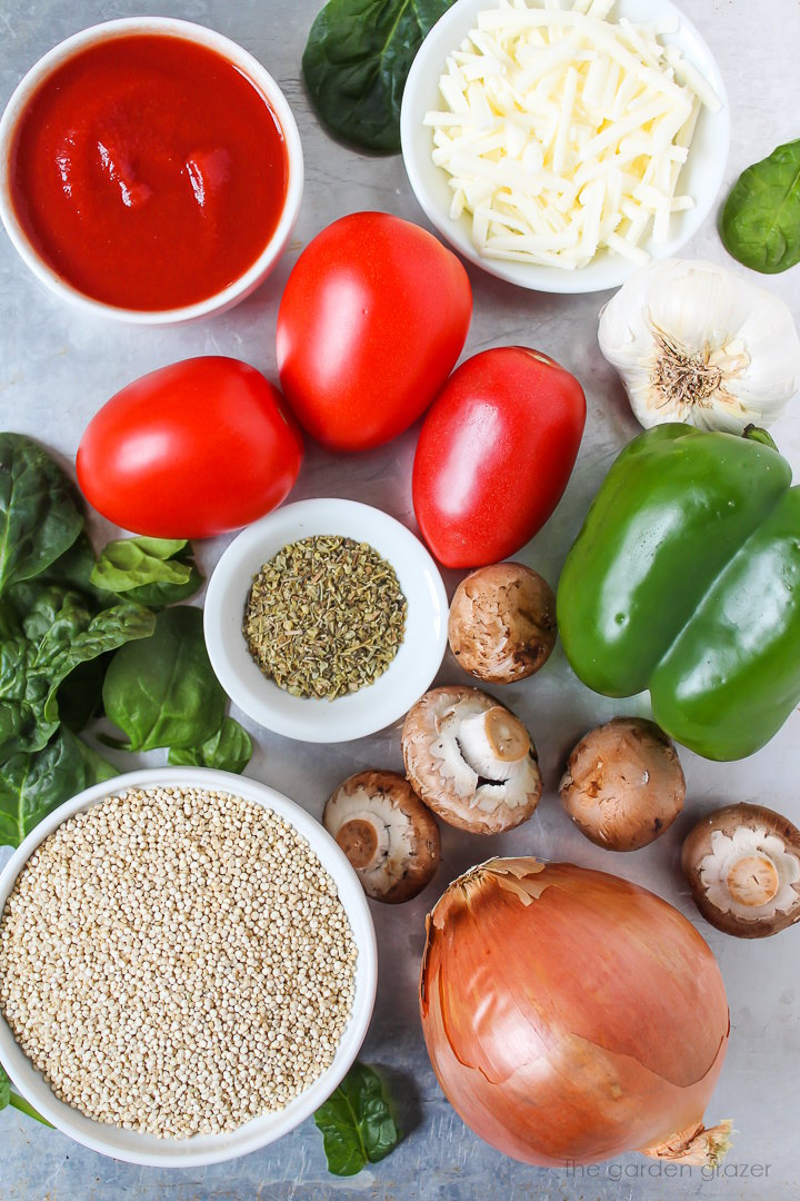 Fresh ingredients laid out on a metal tray