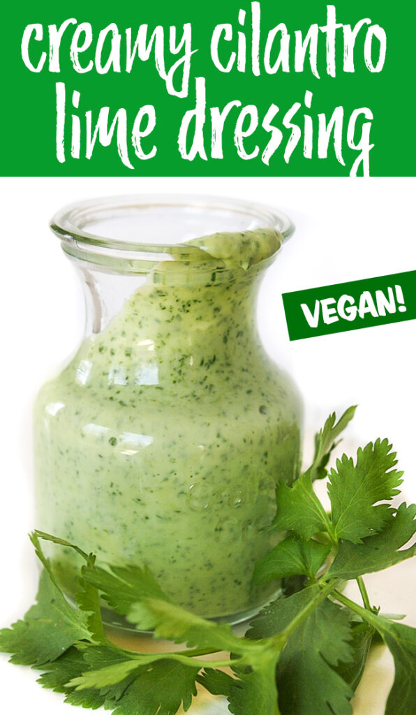 Vegan creamy cilantro lime dressing in a jar