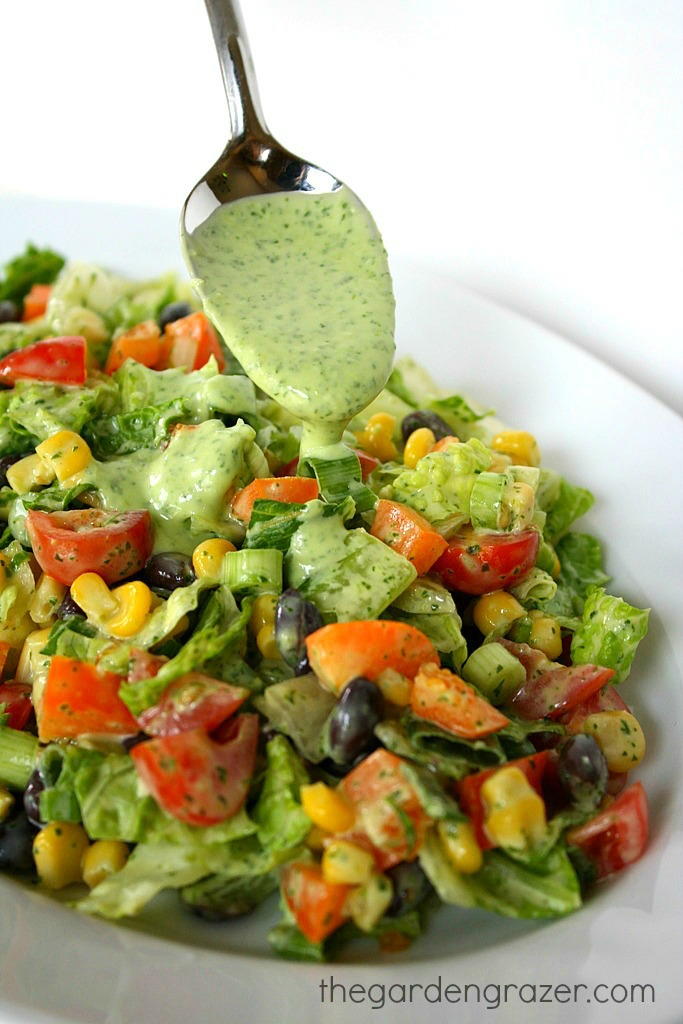 Southwestern Chopped Salad with creamy cilantro lime dressing on plate