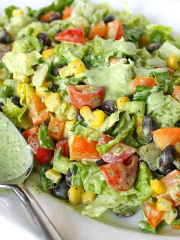 Southwestern Chopped Salad on a plate with spoon