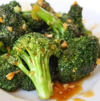 Plate of broccoli with Asian-style garlic sauce