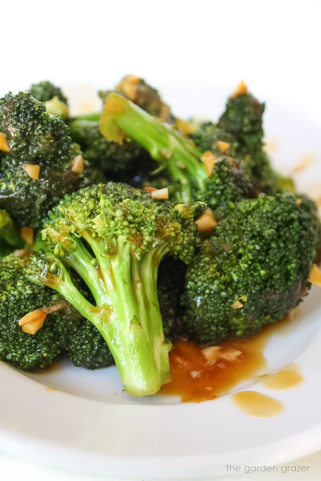 Plate of broccoli with Asian-style garlic sauce