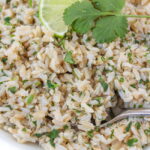 bowl of cilantro lime brown rice with spoon