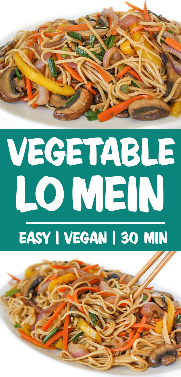 Vegan veggie lo mein photo collage