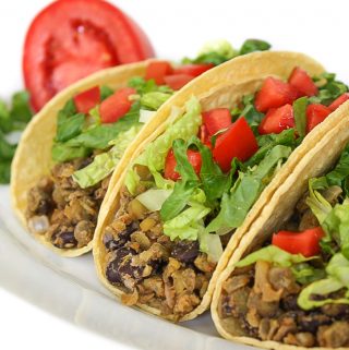 Three black bean lentil tacos