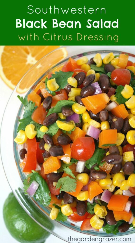 vegan black bean citrus salad in a bowl