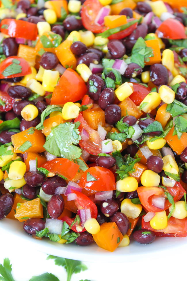 Southwest black bean salad in a bowl with citrus dressing