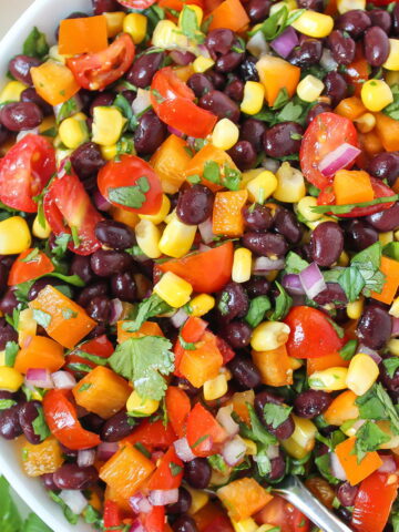 Southwest black bean salad with citrus dressing in a bowl