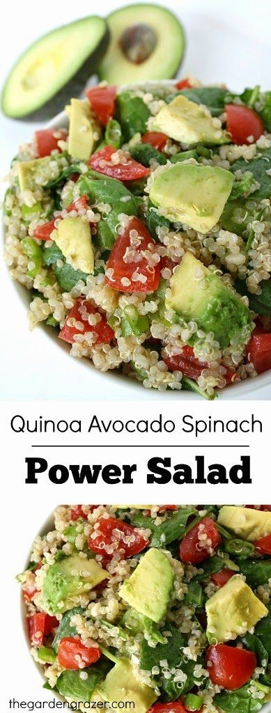 quinoa avocado spinach power salad collage