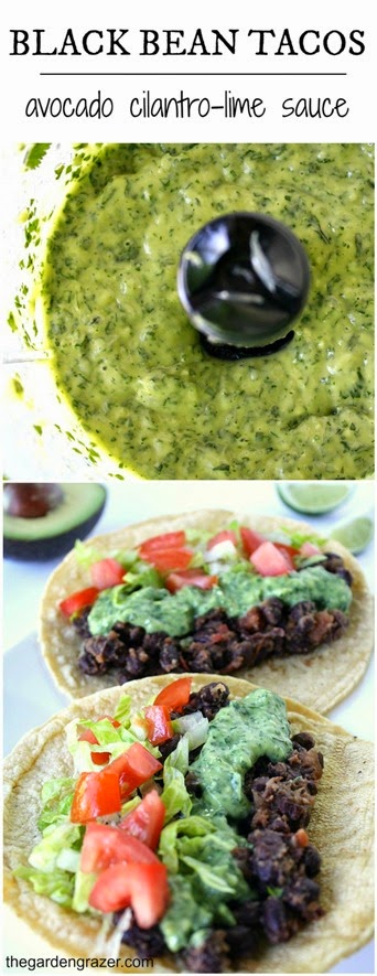 Photo collage of vegan black bean tacos
