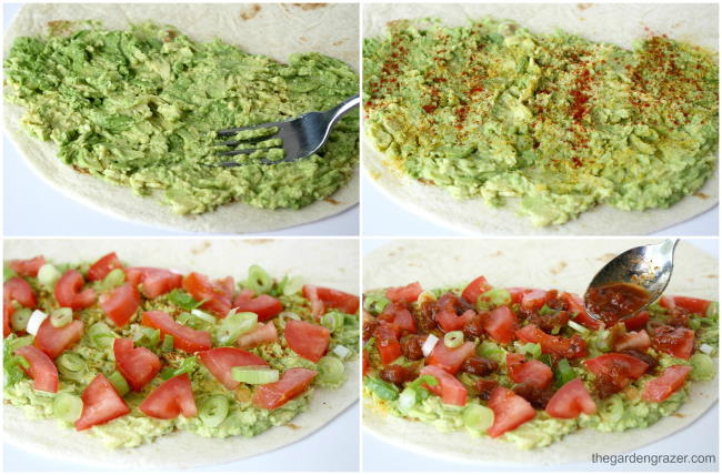 Photo collage with steps of how to make avocado quesadillas