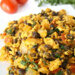 Southwest tofu scramble with black beans on a plate