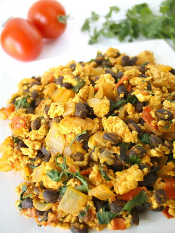 Southwest tofu scramble with black beans on a plate