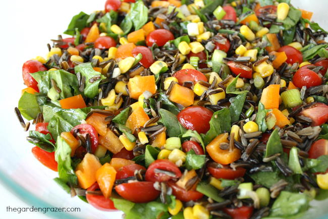 Wild rice vegetable salad in a bowl