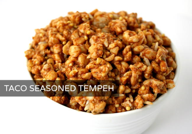 Bowl of seasoned tempeh crumbles