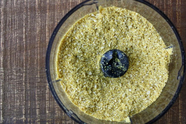 Cashew parmesan blended in a small food processor