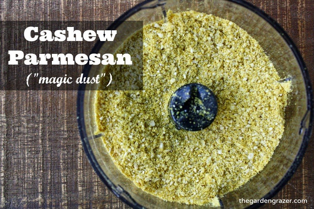 Cashew parmesan blended in a small food processor