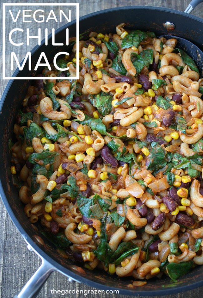 Vegan chili mac photo collage