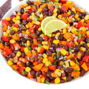 Black bean salsa in a white bowl