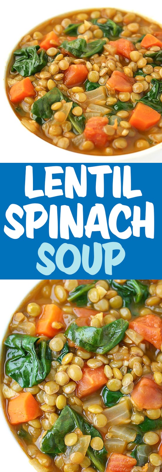 photo collage of lentil spinach soup