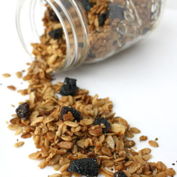 Homemade granola with seeds in a small jar