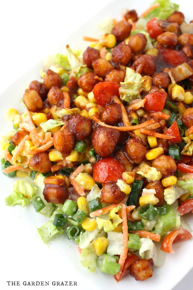 BBQ chickpea chopped salad on a plate