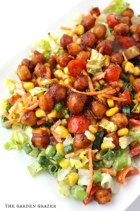 BBQ chickpea chopped salad on a plate