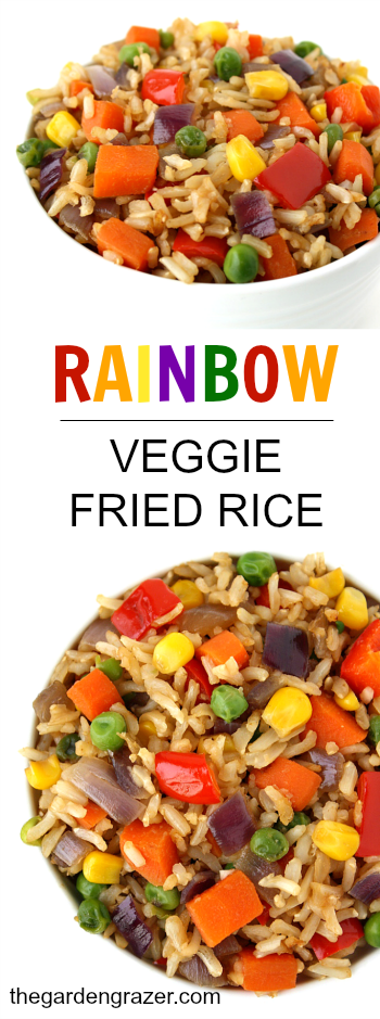 Rainbow veggie fried rice photo collage