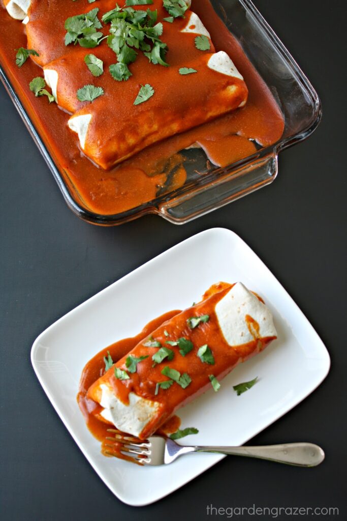 Plate with enchilada and a fork