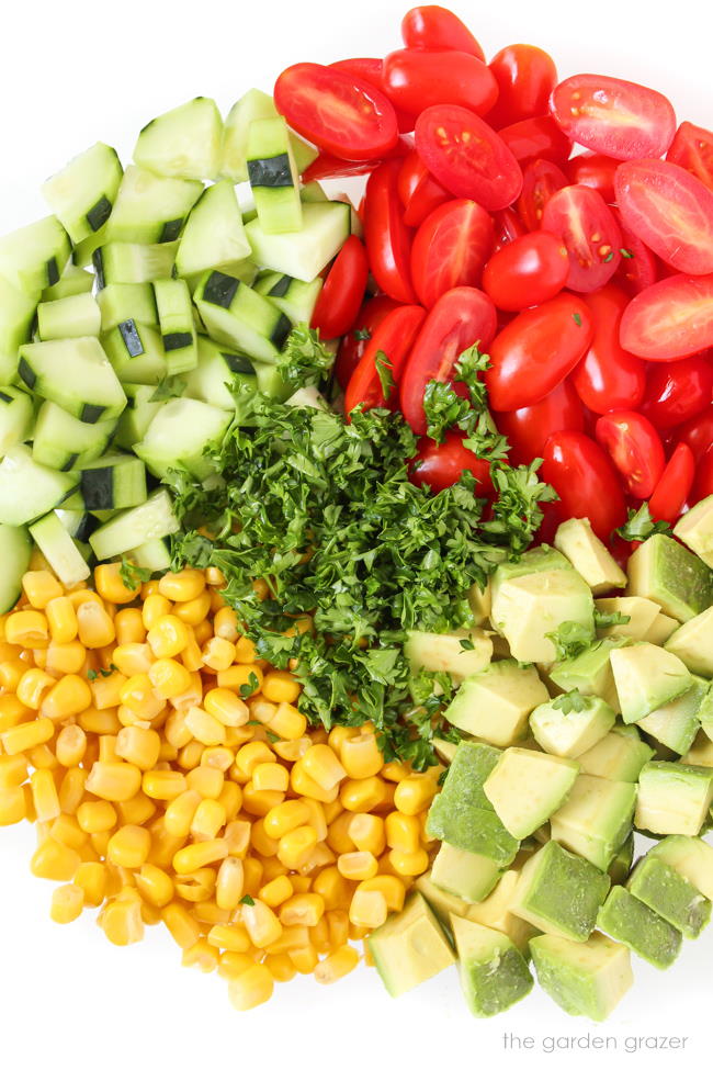 Fresh chopped ingredients in a bowl