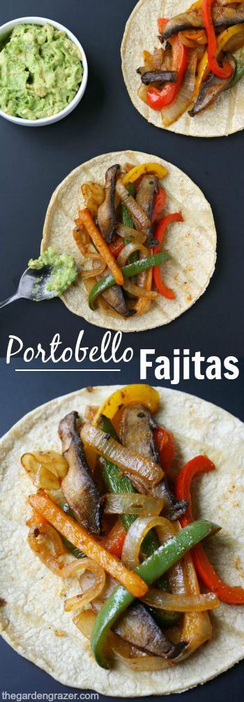 Photo collage of portobello fajitas