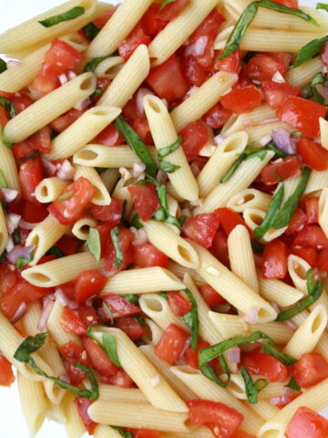 Tomato basil pasta in a bowl