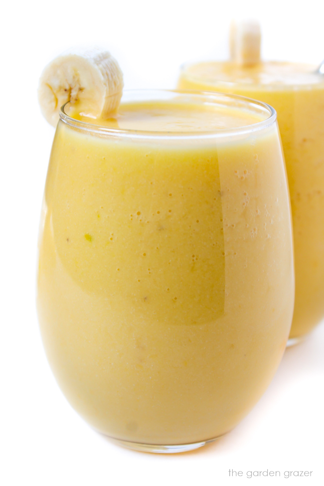 Glasses of vegan tropical smoothies