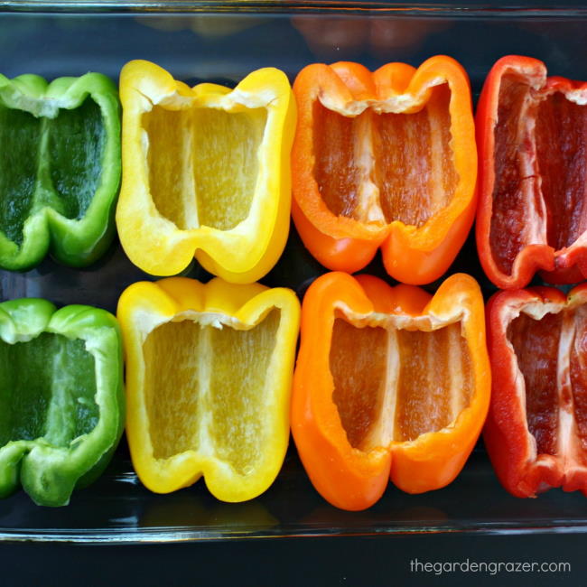 colorful bell peppers cut in half and cleaned out