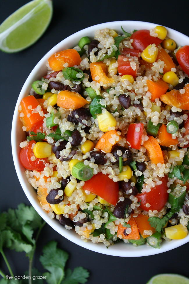 Bowl of Mexican Quinoa Salad with cilantro and lime