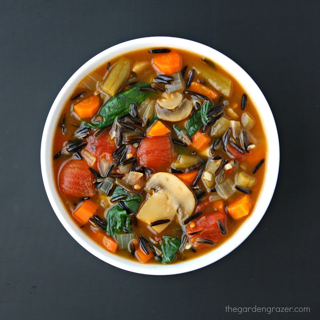 Wild Rice Soup with vegetables in a bowl