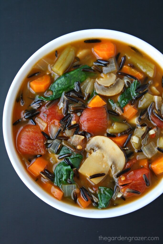 Vegan Wild Rice Vegetable Soup in a bowl